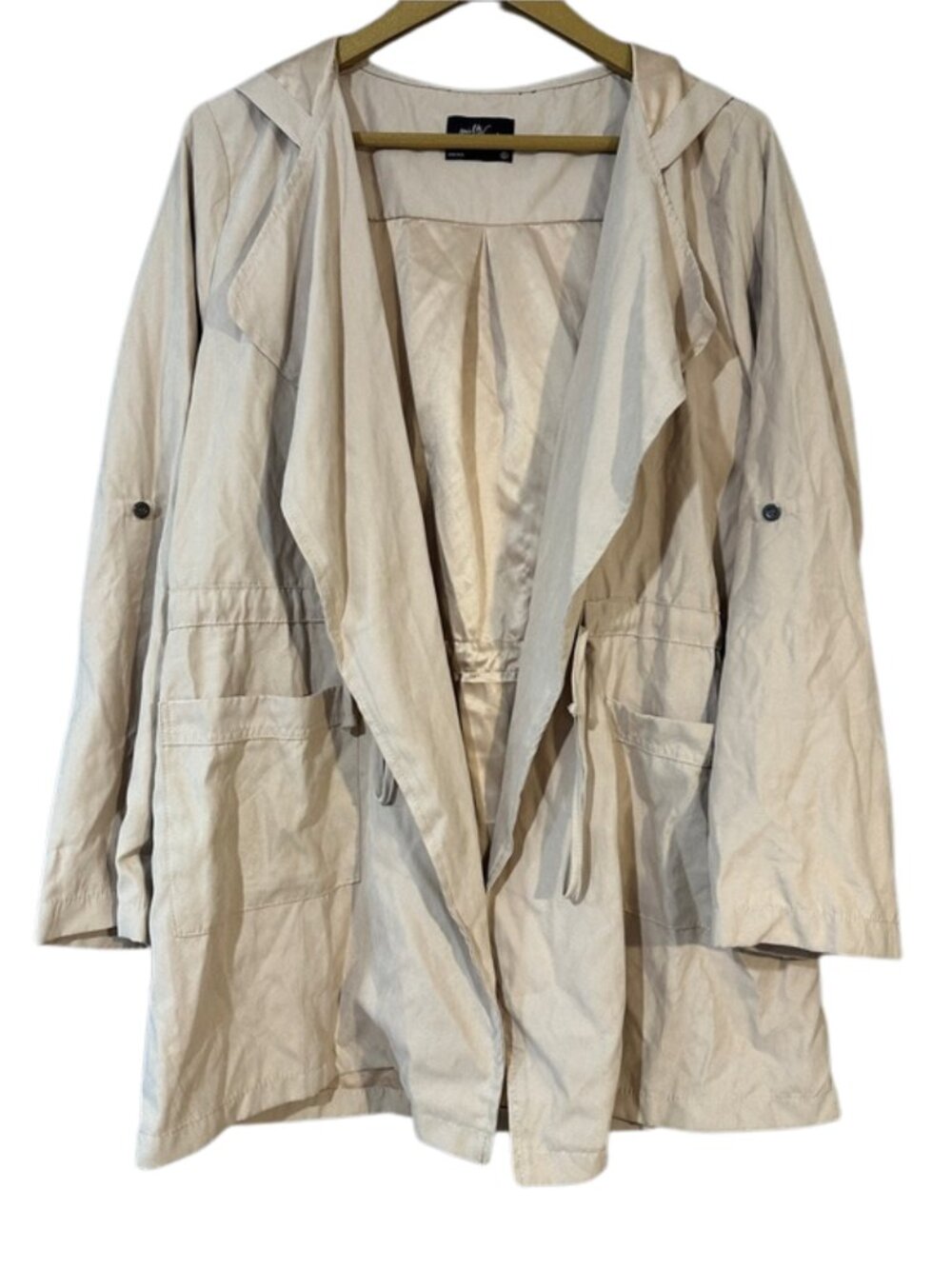 Milk & Honey Lightweight Utility Trench Jacket Women’s Beige Hooded Open Front